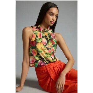 Anthropologie Maeve Peaches Poplin Ruffle Neck Cropped Tank Womens Medium